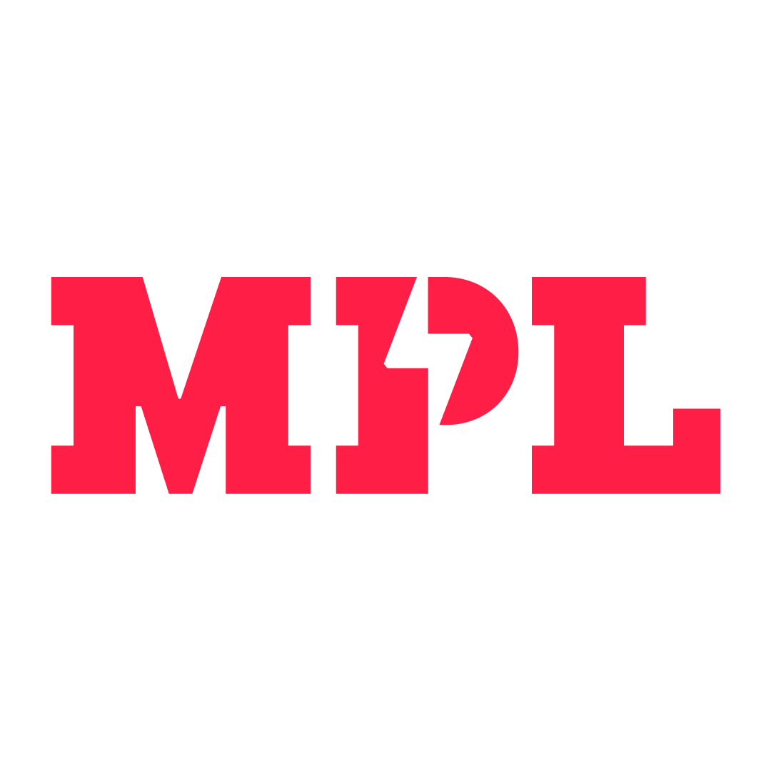 MPL wordmark. Magenta letters on a white ground. The P has a sharp notch.
